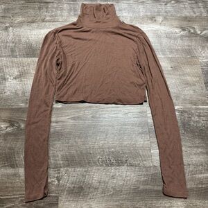Sugar Rain Brown Ribbed High Neck Crop Top Size Small